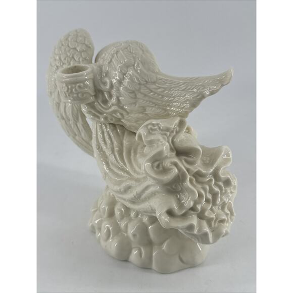 Candle Holder Porcelain Angel Ivory 6.85” T x 9” W x 3.6” D Palm Tree 2000 - Picture 7 of 11